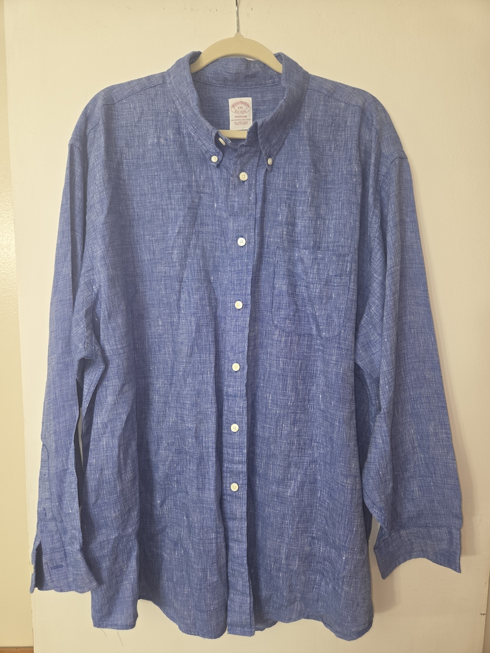 Brooks Brothers Madison Chambray-Style Blue Button-Down  Irish Linen Shirt XXL